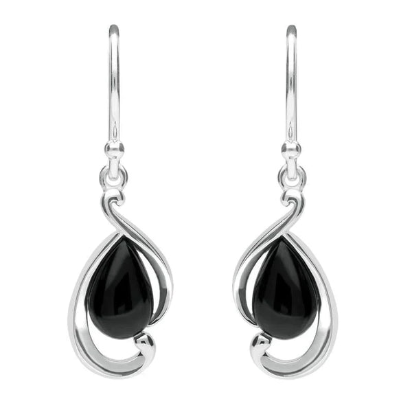 Sterling Silver Whitby Jet Open Fancy Pear Drop Earrings E2316