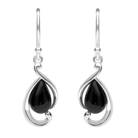 Sterling Silver Whitby Jet Open Fancy Pear Drop Earrings E2316