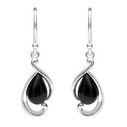 Sterling Silver Whitby Jet Open Fancy Pear Drop Earrings E2316