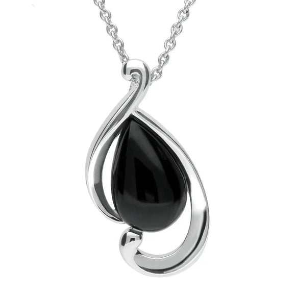 Sterling Silver Whitby Jet Open Fancy Pear Necklace P3137