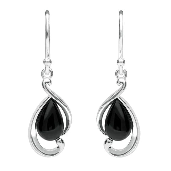 Sterling Silver Whitby Jet Open Fancy Pear Two Piece Set. S035