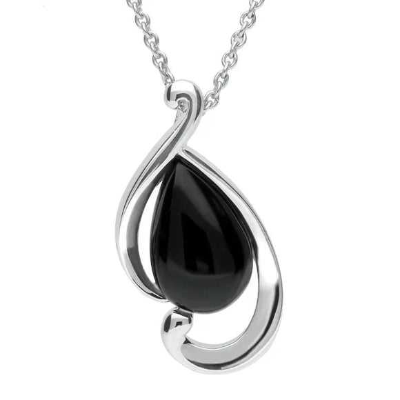 Sterling Silver Whitby Jet Open Fancy Pear Two Piece Set. S035