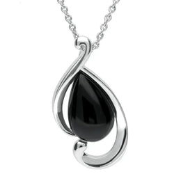 Sterling Silver Whitby Jet Open Fancy Pear Two Piece Set. S035