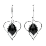 Sterling Silver Whitby Jet Open Heart Twist Hook Earrings E2314