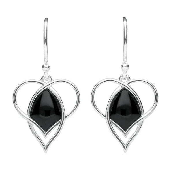 Sterling Silver Whitby Jet Open Heart Twist Hook Earrings E2314