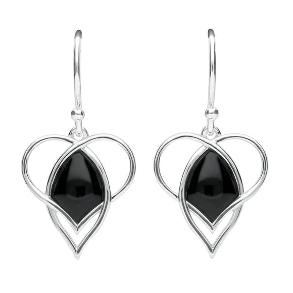 Sterling Silver Whitby Jet Open Heart Twist Hook Earrings E2314