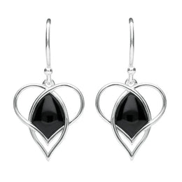 Sterling Silver Whitby Jet Open Heart Twist Hook Earrings E2314