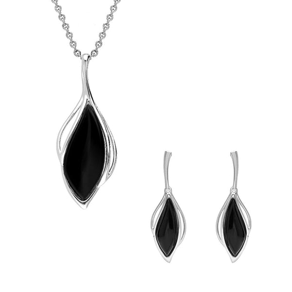 Sterling Silver Whitby Jet Open Marquise Two Piece Set S231