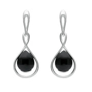 Sterling Silver Whitby Jet Open Pear Twist Drop Earrings E2440