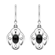 Sterling Silver Whitby Jet Open Petal Edge Flower Hook Earrings