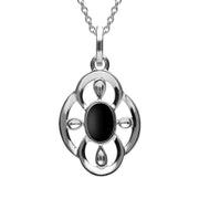 Sterling Silver Whitby Jet Open Petal Flower Neckace P2091