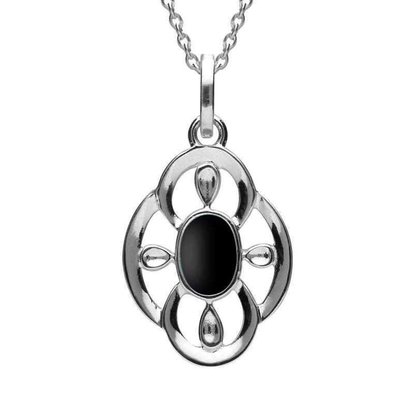 Sterling Silver Whitby Jet Open Petal Flower Neckace P2091