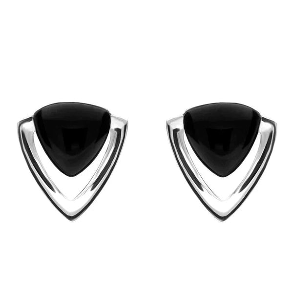 Sterling Silver Whitby Jet Triangle Open Stud Earrings E2324