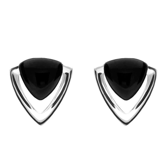 Sterling Silver Whitby Jet Triangle Open Stud Earrings E2324
