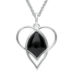 Sterling Silver Whitby Jet Open Twist Heart Two Piece Set. S036