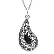 Sterling Silver Whitby Jet Ornate Tear Drop Two Piece Set. S031