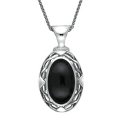 Sterling Silver Whitby Jet Oval Celtic Necklace P247