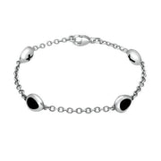Sterling Silver Whitby Jet Oval Cross Detail Four Stone Bracelet 