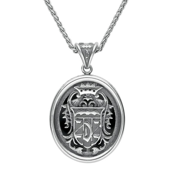 Sterling Silver Whitby Jet Oval Dracula Crest Necklace P1974