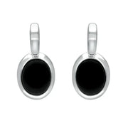 Sterling Silver Whitby Jet Oval Drop Earrings. e2036.