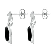 Sterling Silver Whitby Jet Oval Drop Earrings. e2036.