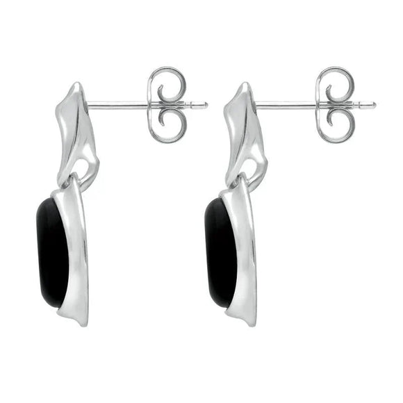 Sterling Silver Whitby Jet Oval Drop Earrings. e2036.