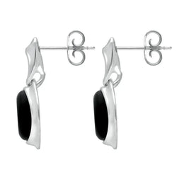 Sterling Silver Whitby Jet Oval Drop Earrings. e2036.