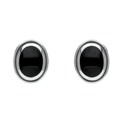 Sterling Silver Whitby Jet Oval Framed Edge Stud Earrings. E178. 