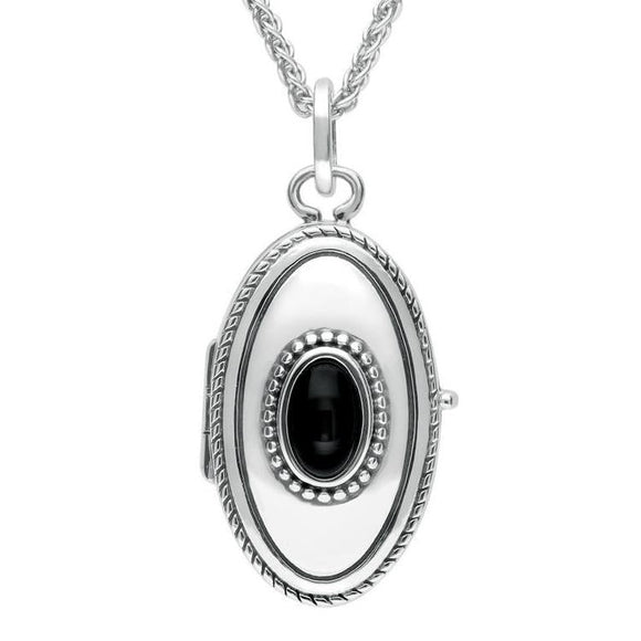 Sterling Silver Whitby Jet Oval Locket. P2089