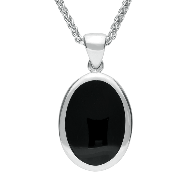 Sterling Silver Whitby Jet Oval FLat Necklace P091