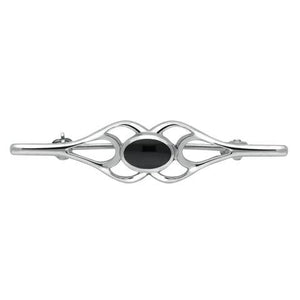 Sterling Silver Whitby Jet Oval Pierced Spoon Brooch. M227.