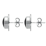 Sterling Silver Whitby Jet Oval Ribbed Edge Stud Earrings. E184. 