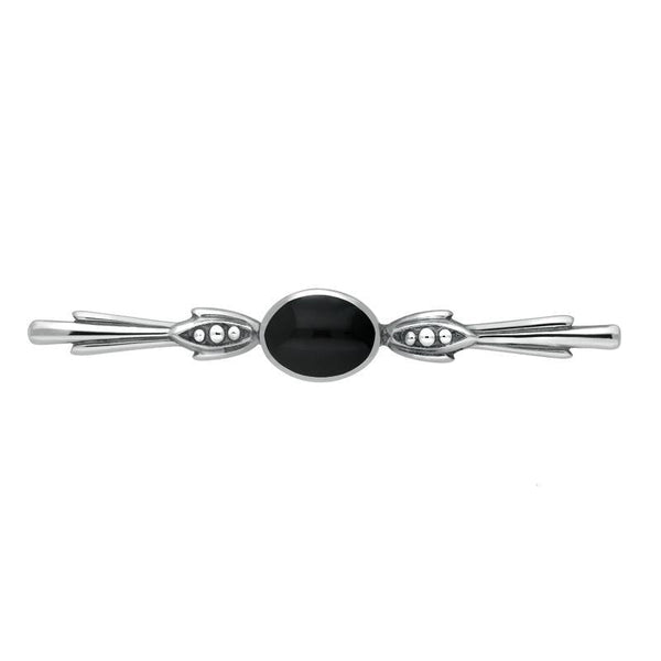 Sterling Silver Whitby Jet Oval Scroll Brooch M063