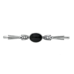 Sterling Silver Whitby Jet Oval Scroll Brooch M063