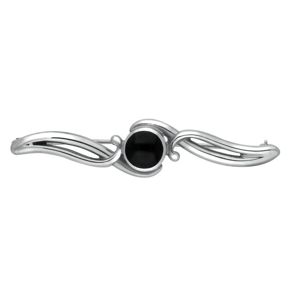 Sterling Silver Whitby Jet Oval Scroll Brooch M103