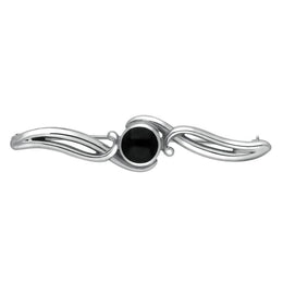 Sterling Silver Whitby Jet Oval Scroll Brooch M103