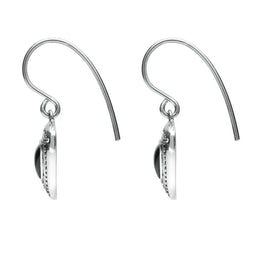 Sterling Silver Whitby Jet Oxidised Shield Drop Earrings. E1915.