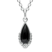 Sterling Silver Whitby Jet Patterned Pear Necklace P2622