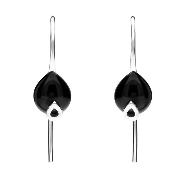 Sterling Silver Whitby Jet Pear Hook Earrings E2317