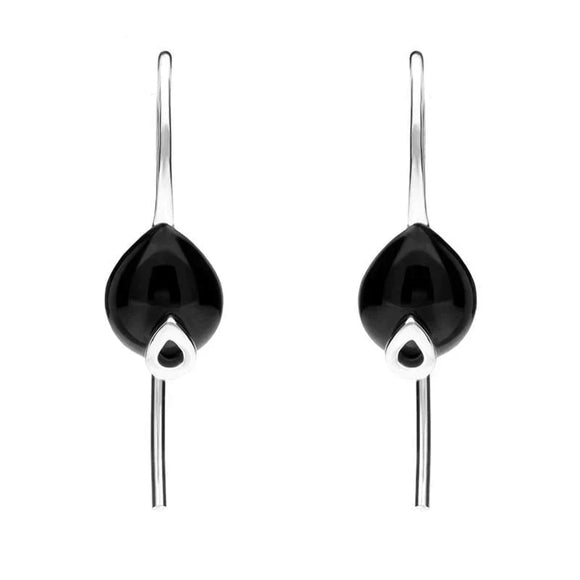 Sterling Silver Whitby Jet Pear Hook Earrings E2317