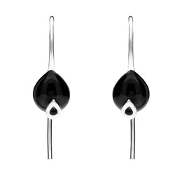 Sterling Silver Whitby Jet Pear Hook Earrings E2317