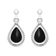 Sterling Silver Whitby Jet Pear Shaped Drop Earrings, E031.