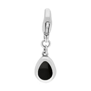 Sterling Silver Whitby Jet Pear Shaped Fleur De Lis Clip Charm, G663.