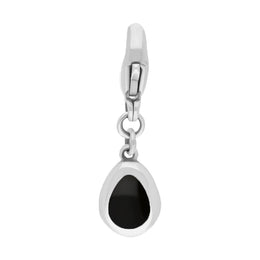 Sterling Silver Whitby Jet Pear Shaped Fleur De Lis Clip Charm, G663.