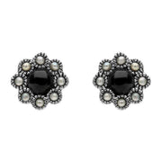 Sterling Silver Whitby Jet Pearl Round Edge Bead Stud Earrings E1635