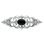 Sterling Silver Whitby Jet Pierced Bar Brooch. M044.