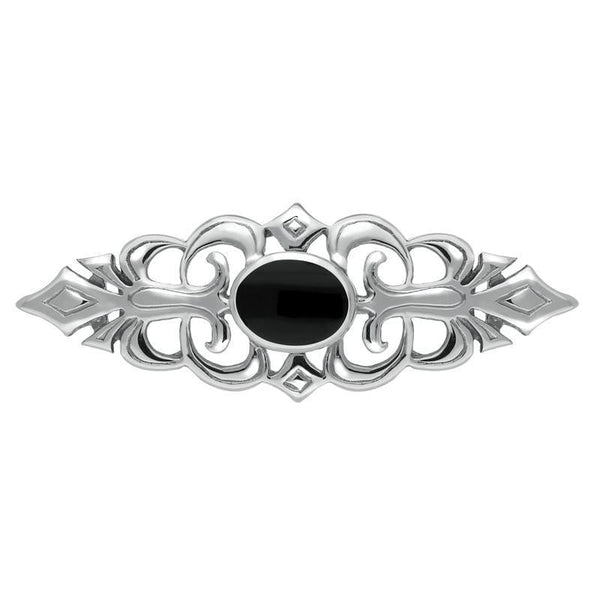 Sterling Silver Whitby Jet Pierced Bar Brooch. M044.