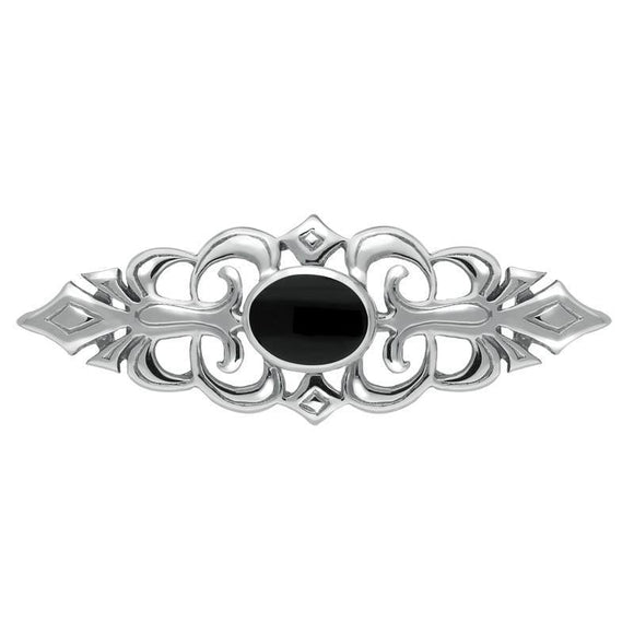 Sterling Silver Whitby Jet Pierced Bar Brooch. M044.