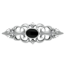 Sterling Silver Whitby Jet Pierced Bar Brooch. M044.