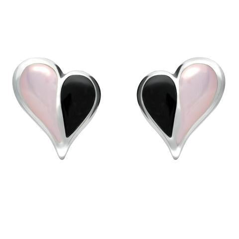 Sterling Silver Whitby Jet Pink Mother of Pearl Split Heart Stud Earrings E364